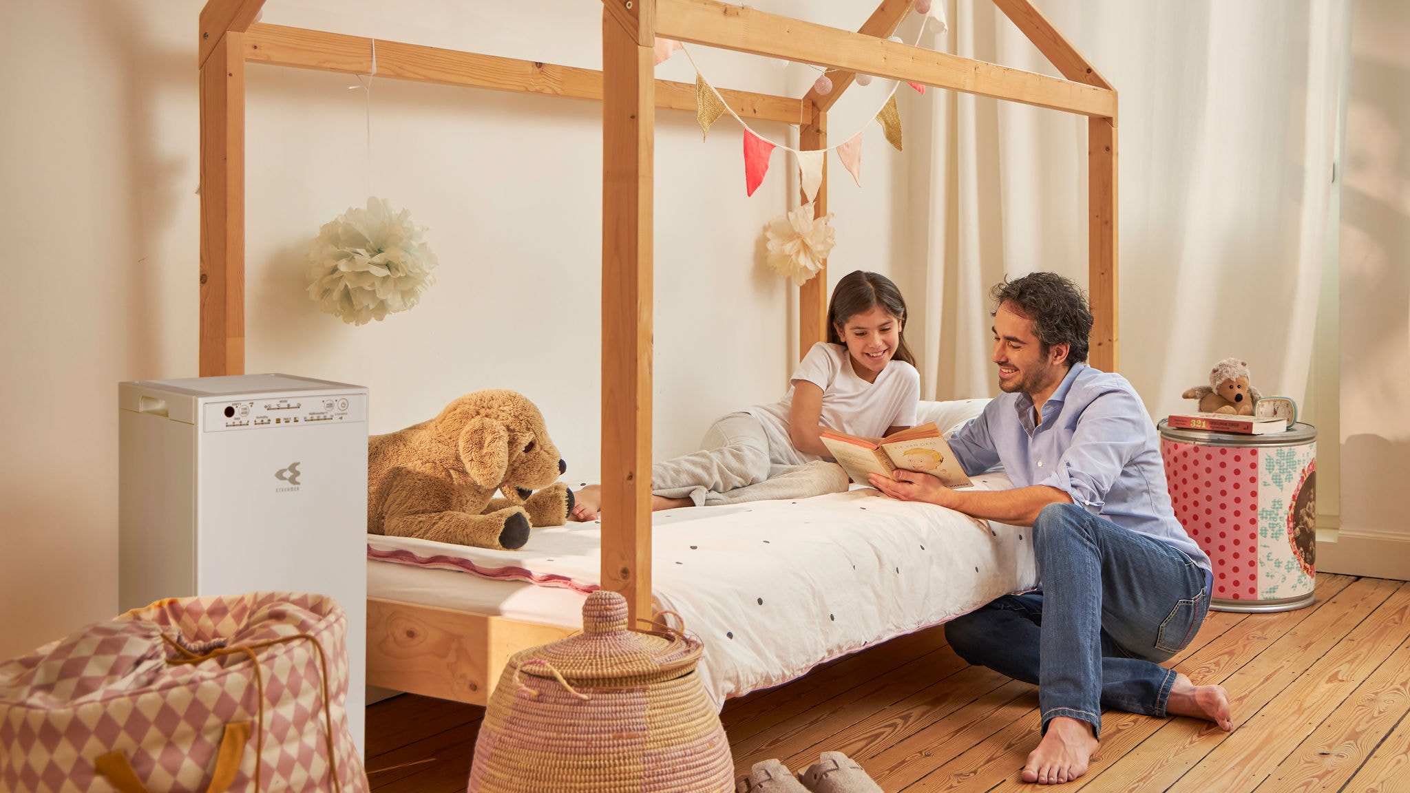 Dad and daughter in clean air