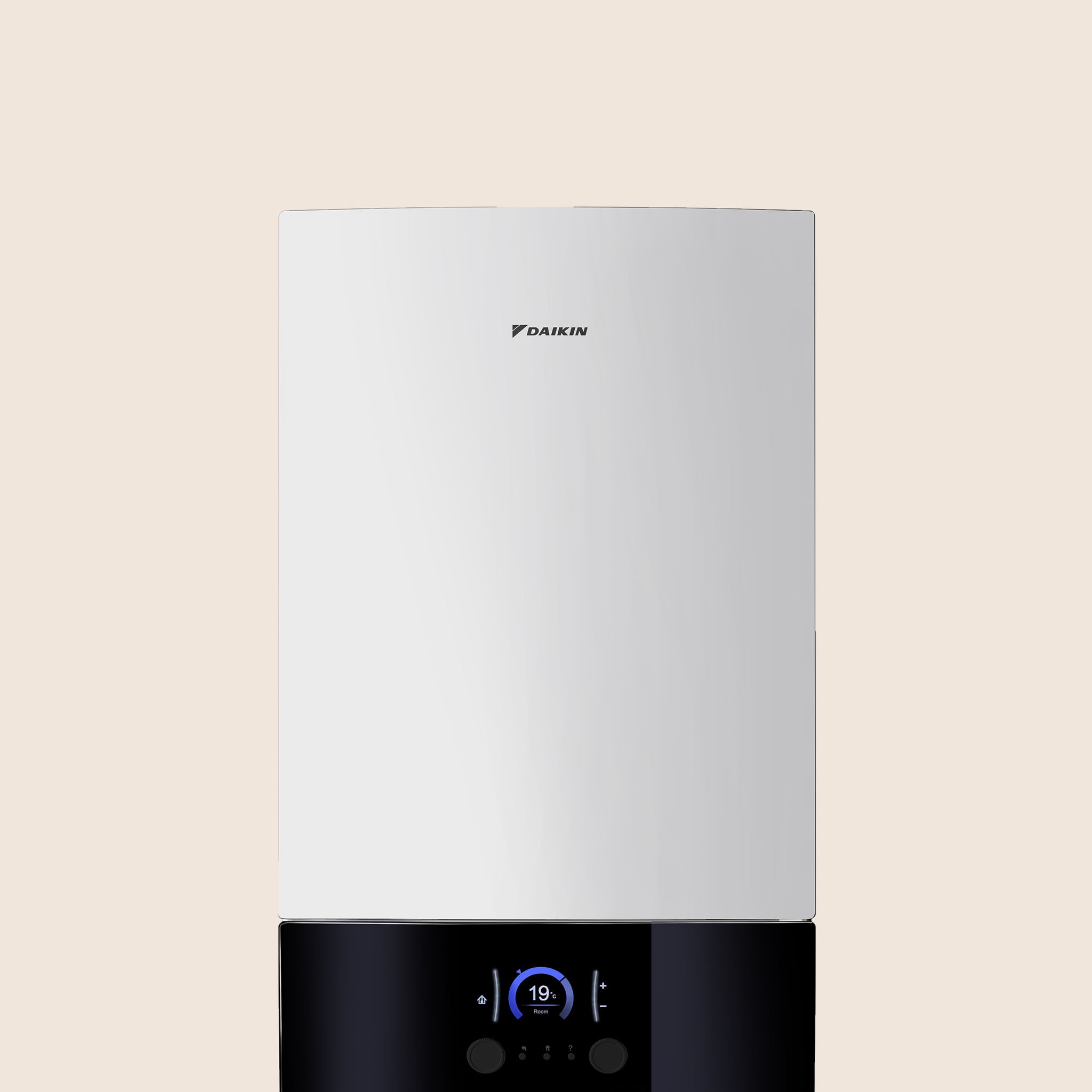 Front view of the indoor unit of Daikin Altherma 3 R MT W, an air-to-water, mid-temperature heat pump.