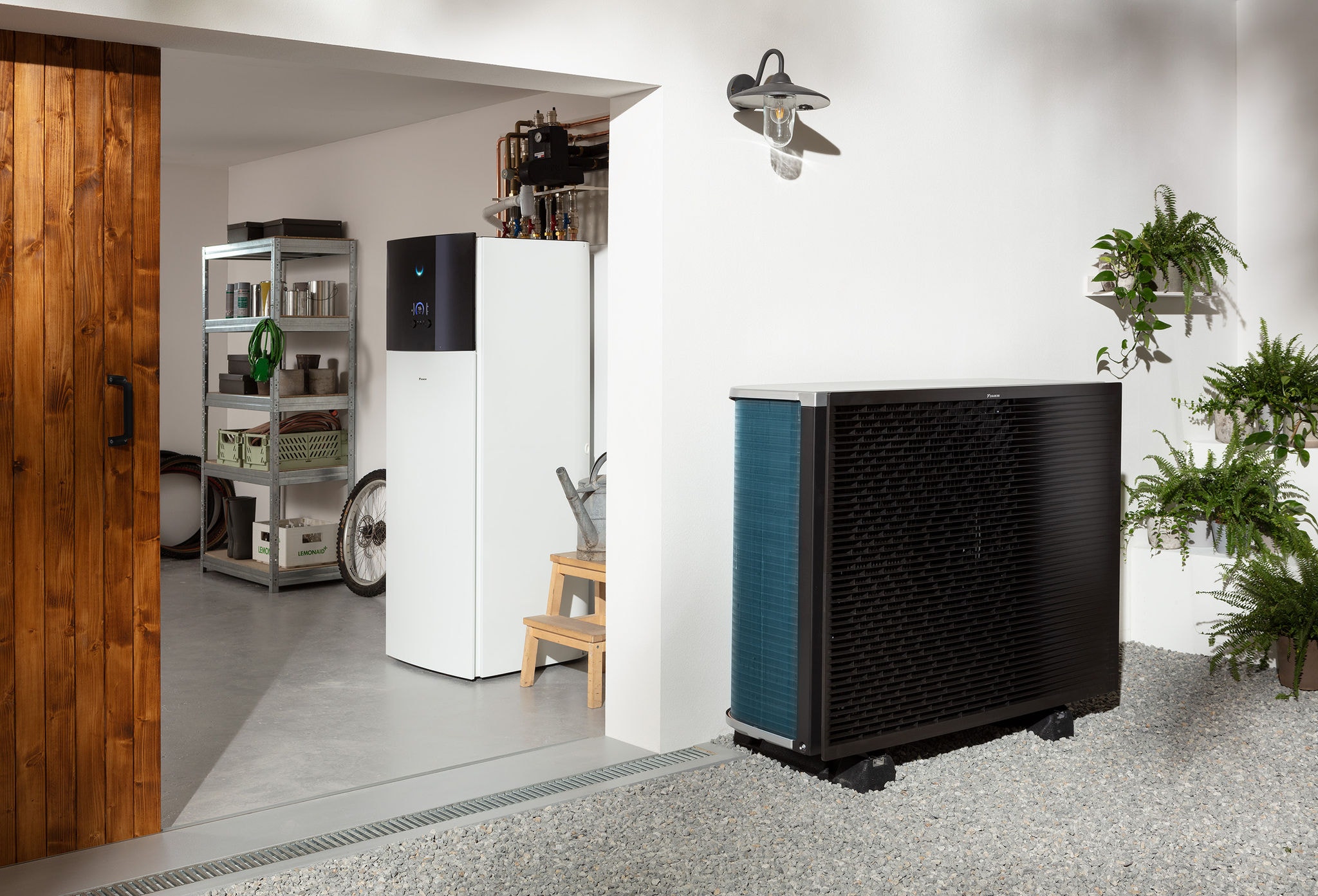 Daikin Altherma heat pump installed in a storage room