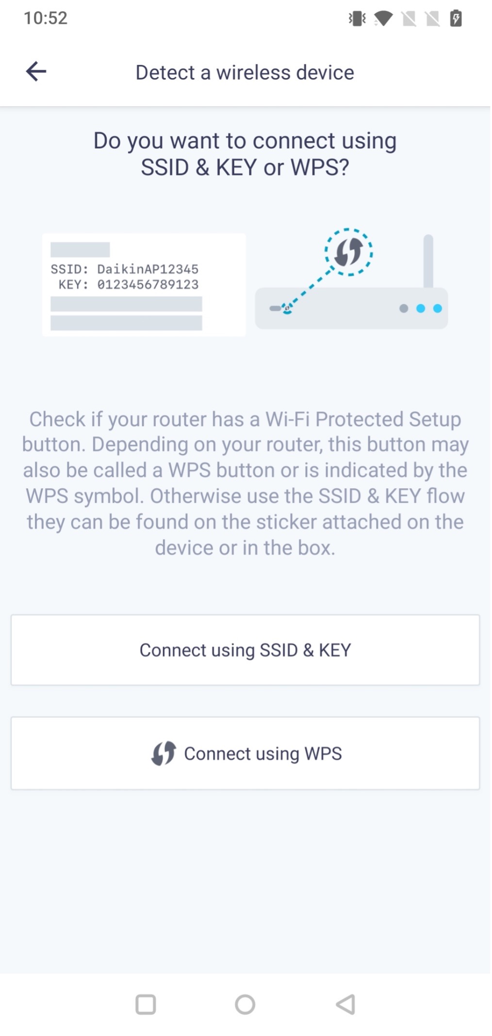 ONECTA SSID & KEY or WPS