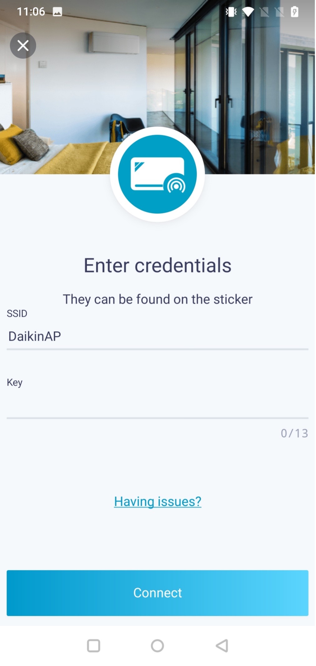 ONECTA enter credentials