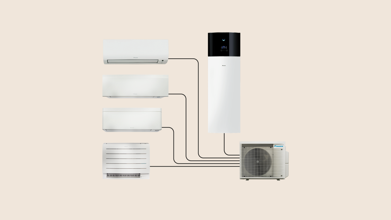 Heat and cool your home, and generate hot water, by connecting one outdoor unit with up to three indoor units and a hot water tank